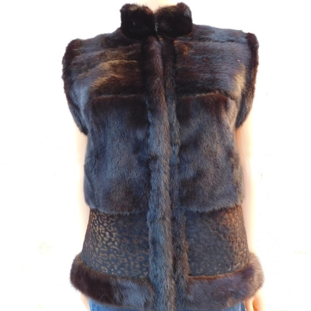 Mink Pony Fur Vest Coat M L Dark Brown New